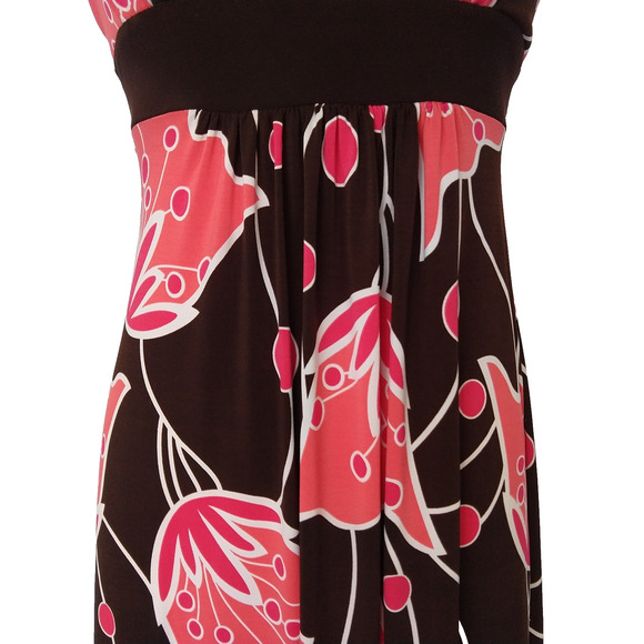 Vintage 90s Y2K B Smart Floral Maxi Dress Size 4 S Brown Pink Empire Sleeveless - Picture 4 of 8